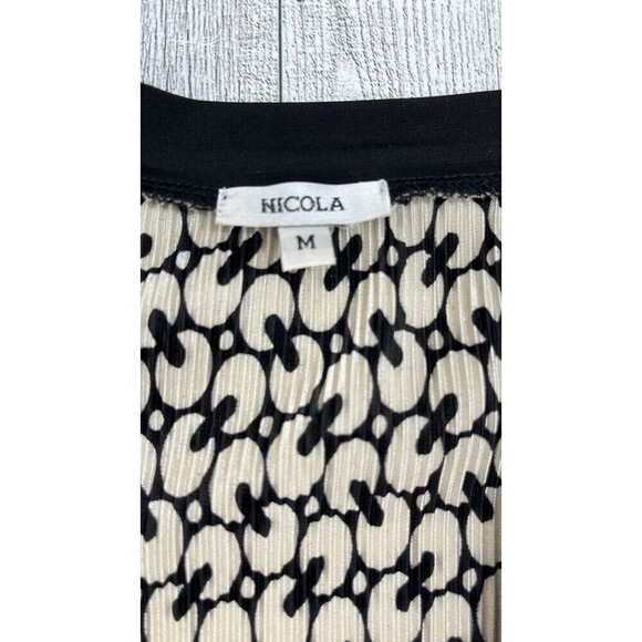 Nicola Y2K Womens Chain Link Beige/Black Babydoll Surplice Crinkle Top M Pinup - Picture 10 of 13